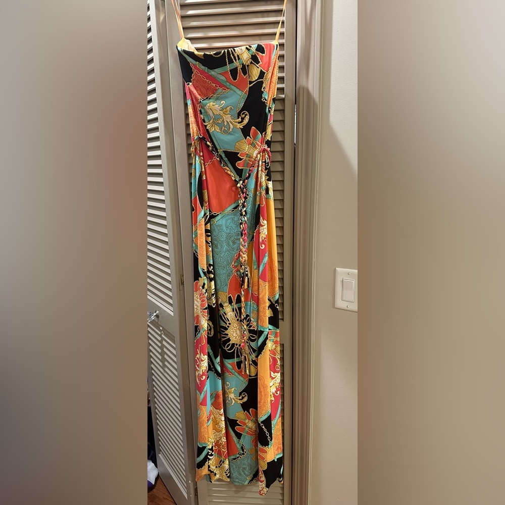 Multicolor Chain Print Strapless Maxi Dress